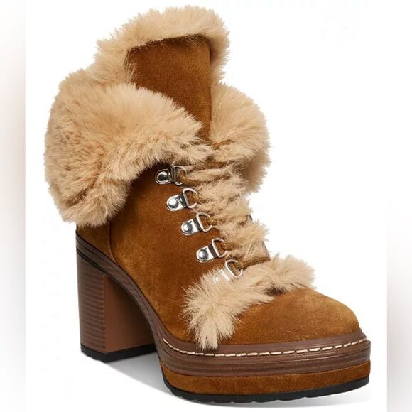 Steve Madden Women's Scoops Platform Lug-Sole Hiker Booties Chestnut Size 8 NIB